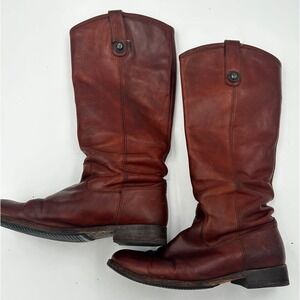 Frye Leather Riding Boots‎ Womens 6.5B Brown Pull-On Tall Equestrian 15" Shaft